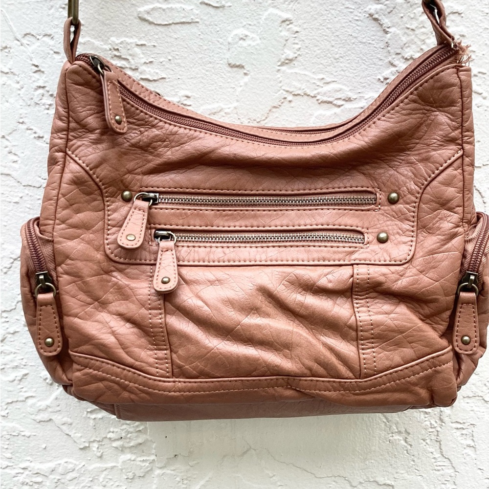 Bueno Bag Purse Tan Leather Shoulder Crossbody Zipper Pockets